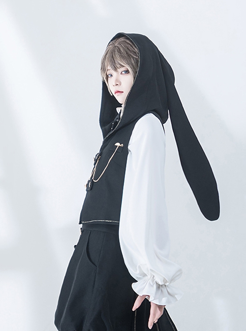 Hurrying Rabbit Series Prince Style Black Exquisite Metal Pocket Watch Accessories Youthful Feeling Long Ears Rabbit Hood Vest