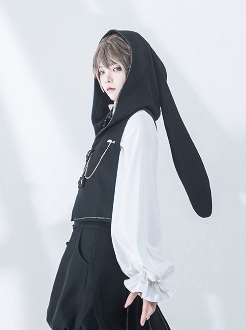 Hurrying Rabbit Series Prince Style Metal Pocket Watch Accessories Cool Black Long Ears Rabbit Hood Male Vest