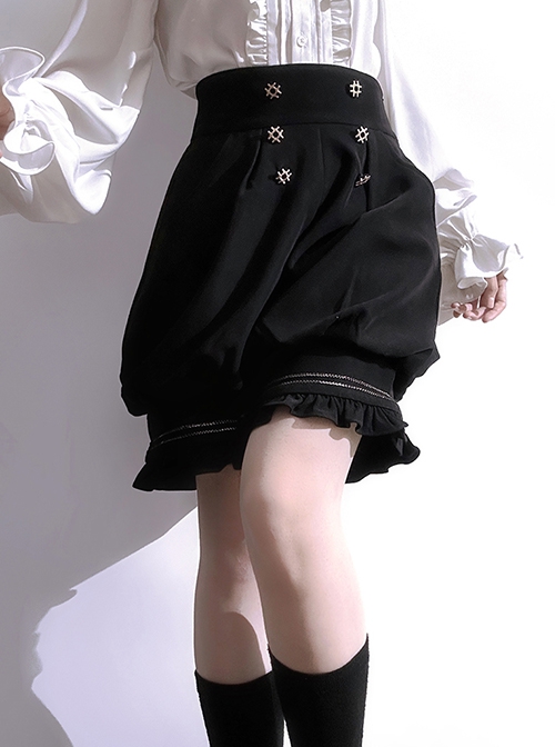 Hurrying Rabbit Series Ouji Fashion Prince Style Female Black Ruffles Big Bowknot Accessories Loose Cute Bud Pants Shorts