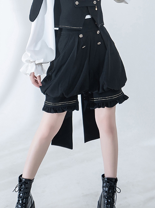 Hurrying Rabbit Series Ouji Fashion Prince Style Male Black Ruffles Big Bowknot Accessories Young Master Loose Bud Pants Shorts