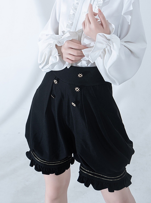 Hurrying Rabbit Series Ouji Fashion Prince Style Male Black Ruffles Big Bowknot Accessories Young Master Loose Bud Pants Shorts