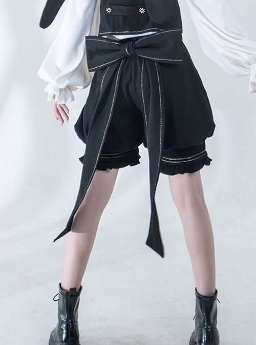 Hurrying Rabbit Series Ouji Fashion Prince Style Male Black Ruffles Big Bowknot Accessories Young Master Loose Bud Pants Shorts