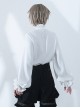 Hurrying Rabbit Series Ouji Fashion Female White Ruffled Pleated Stand Collar Prince Style Loose Lantern Sleeves Shirt