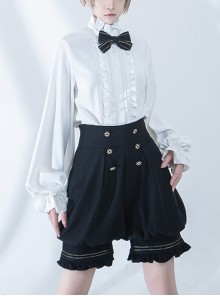 Hurrying Rabbit Series Ouji Fashion Male Prince Style Ruffled Pleated Stand Collar White Loose Lantern Sleeves Shirt