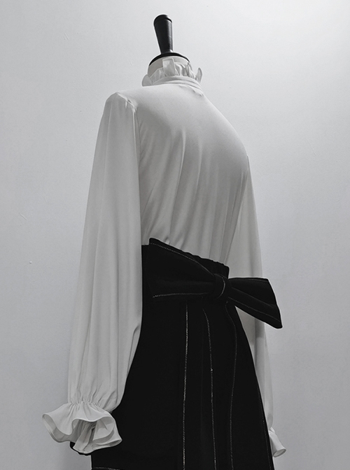 Hurrying Rabbit Series Ouji Fashion Male Prince Style Ruffled Pleated Stand Collar White Loose Lantern Sleeves Shirt