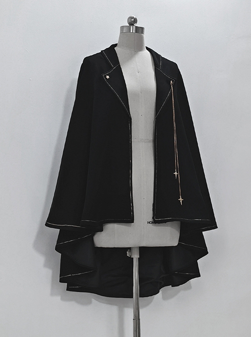 Hurrying Rabbit Series Black Ouji Fashion Female Elegant Prince Cross Star Pendant Small Lapels Exquisite Cloak