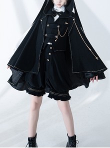Hurrying Rabbit Series Elegant Black Ouji Fashion Male Golden Thread Cross Star Pendant Small Lapel Loose Big Hem Cloak