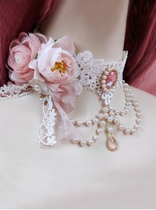 Versatile Lace Flower Fairy Simulated Rose Wedding pearl chain crystal jewelry classic Lolita Necklace