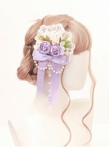 Handmade Retro Artificial Flower Lace Pearl Chain Gentle Sweet Rose Bowknot Classic Lolita Jewelry Hairpins