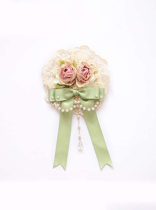 Handmade Retro Artificial Flower Lace Pearl Chain Gentle Sweet Rose Bowknot Classic Lolita Jewelry Hairpins