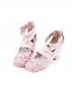 Square Toe Satin Cross Straps Fashionable Elegant Tie Bowknot Ballet Style Classic Lolita Middle Heel Shoes