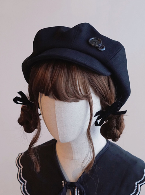 Autumn Winter Kawaii Fashion Retro British Style Basic Daily Warm Handmade Buttons Soft Cloud Peaked Cap