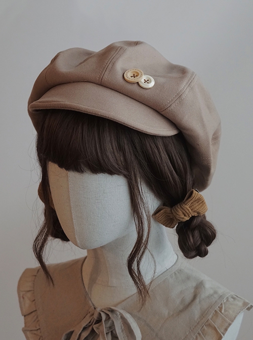 Autumn Winter Kawaii Fashion Retro British Style Basic Daily Warm Handmade Buttons Soft Cloud Peaked Cap