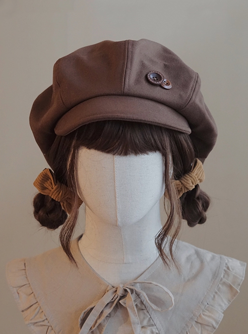 Autumn Winter Kawaii Fashion Retro British Style Basic Daily Warm Handmade Buttons Soft Cloud Peaked Cap