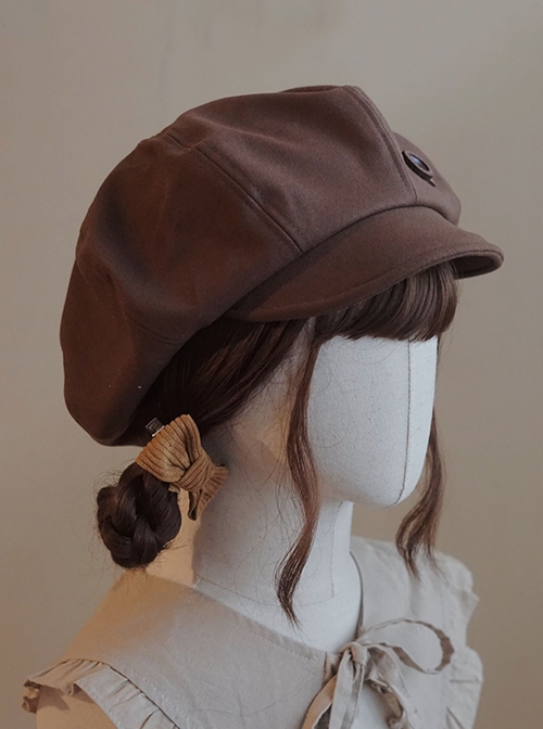 Autumn Winter Kawaii Fashion Retro British Style Basic Daily Warm Handmade Buttons Soft Cloud Peaked Cap