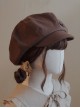 Autumn Winter Kawaii Fashion Retro British Style Basic Daily Warm Handmade Buttons Soft Cloud Peaked Cap