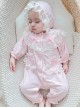 Pink Sweet Cute White Lace Pure Cotton Long Sleeves Jumpsuit Girls Soft Baby Romper