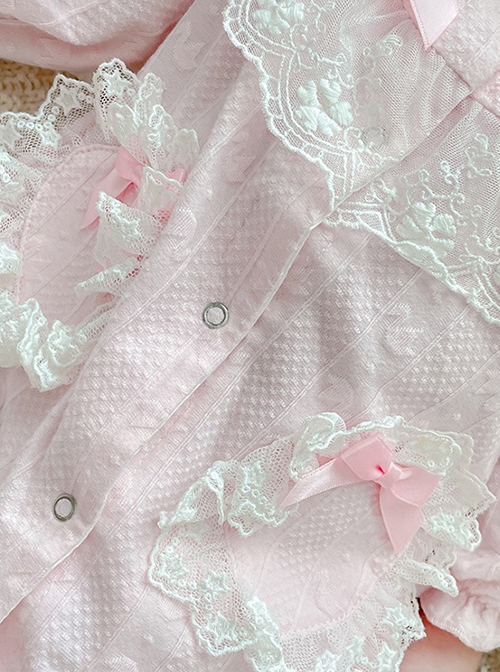 Pink Sweet Cute White Lace Pure Cotton Long Sleeves Jumpsuit Girls Soft Baby Romper