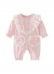 Pink Sweet Cute White Lace Pure Cotton Long Sleeves Jumpsuit Girls Soft Baby Romper