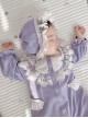 Sweet Cute Light Purple Splicing White Lace Hooded Long Sleeves Girl Romantic Spring Ruffles Baby Romper