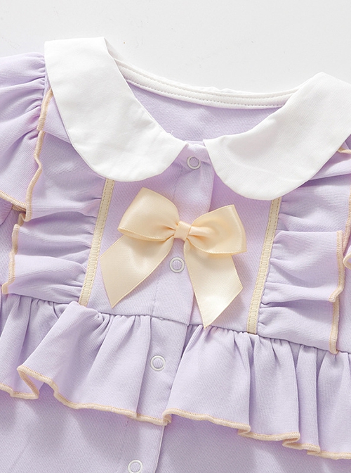 Kawaii Fashion Cream Purple Spliced Lace Doll Collar Princess Style Long Sleeves Baby Hat Baby Romper