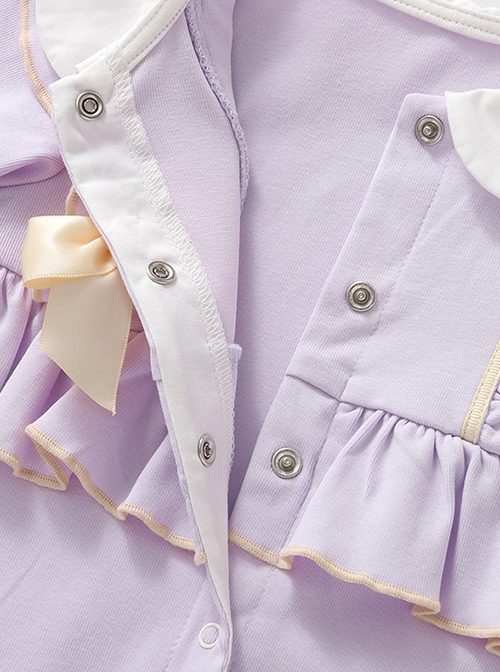 Kawaii Fashion Cream Purple Spliced Lace Doll Collar Princess Style Long Sleeves Baby Hat Baby Romper