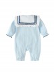 Princess Style Cream Blue Spliced Bowknot Decorative Square Collar Lace Long Sleeves Kawaii Fashion Baby Hat Baby Romper