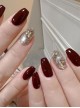 Burgundy Golden Sparkling Luster Glitter Diamond Manicure Versatile Sweet Retro Nail