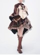 Hunter Series Pirate Style Steampunk PU Belt Apricot Splicing Brown Drawstring Straps Dress OP Hooded Cloak Set