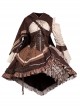 Hunter Series Pirate Style Steampunk PU Belt Apricot Splicing Brown Drawstring Straps Dress OP Hooded Cloak Set