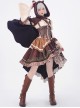 Hunter Series Pirate Style Steampunk PU Belt Apricot Splicing Brown Drawstring Straps Dress OP Hooded Cloak Set