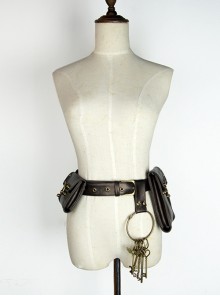 Steampunk Brown Vintage Key Ring Adventure Treasures Versatile Pocket Leather Belt Waist Bag
