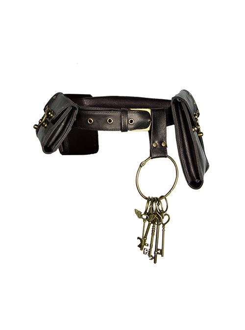Steampunk Brown Vintage Key Ring Adventure Treasures Versatile Pocket Leather Belt Waist Bag