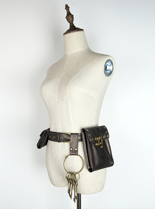 Steampunk Brown Vintage Key Ring Adventure Treasures Versatile Pocket Leather Belt Waist Bag