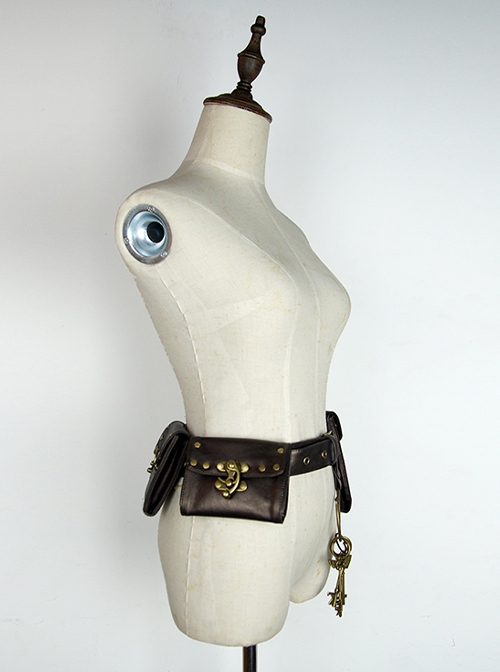 Steampunk Brown Vintage Key Ring Adventure Treasures Versatile Pocket Leather Belt Waist Bag