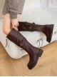 Retro Steampunk Cavalier Reversible Zipper Two Wear Cross Straps Thick Middle Soles Long Boots
