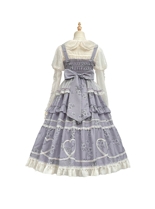 Psalm Rose Series Elegant Wisteria Flower Ruffled Lace Pastoral Style Classic Lolita Sleeveless Dress JSK