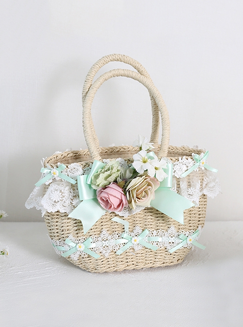 Bavarian Color Refreshing Natural Elegant Pastoral Style Classic Lolita Bamboo Basket Braided Handbag