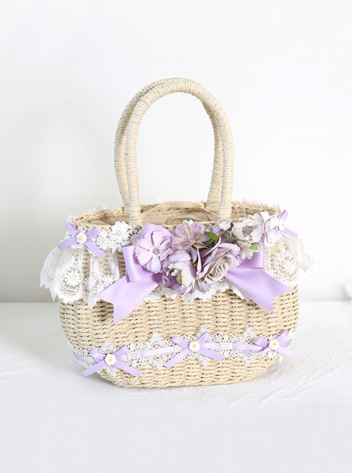 Bavarian Color Refreshing Natural Elegant Pastoral Style Classic Lolita Bamboo Basket Braided Handbag