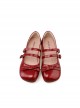Soft Bottom Low Heel PU Double Row Round Buttons Sweet Lolita Square Round Head Cute Egg Roll Shoes