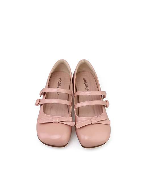 Soft Bottom Low Heel PU Double Row Round Buttons Sweet Lolita Square Round Head Cute Egg Roll Shoes