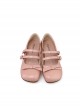 Soft Bottom Low Heel PU Double Row Round Buttons Sweet Lolita Square Round Head Cute Egg Roll Shoes