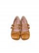Soft Bottom Low Heel PU Double Row Round Buttons Sweet Lolita Square Round Head Cute Egg Roll Shoes