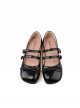 Soft Bottom Low Heel PU Double Row Round Buttons Sweet Lolita Square Round Head Cute Egg Roll Shoes