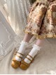 Soft Bottom Low Heel PU Double Row Round Buttons Sweet Lolita Square Round Head Cute Egg Roll Shoes