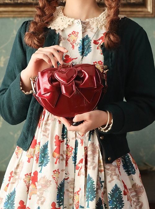 Little Apple Series Fairy Tale Style Heart Shape Bowknot Elegant Cute Sweet Lolita Crossbody Mini Handbag Coin Purse