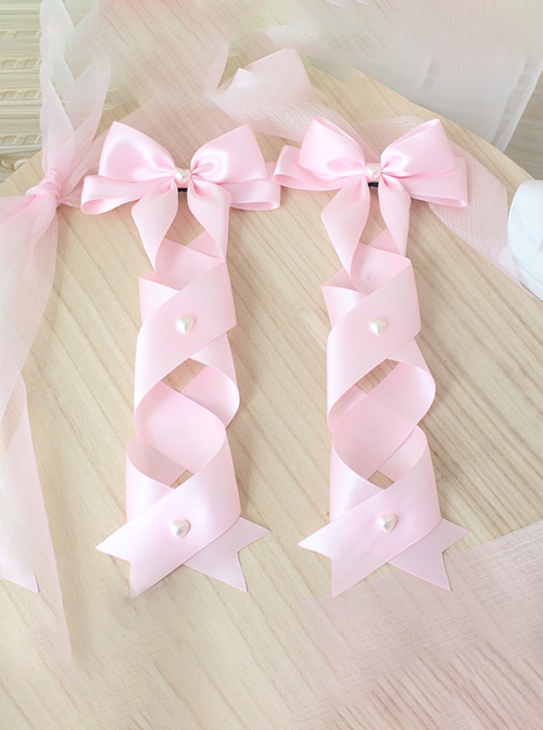 Double Ponytail Cross Tie Bowknot Love Pearl Button Girl Versatile Sweet Lolita Hair Accessories Side Clip