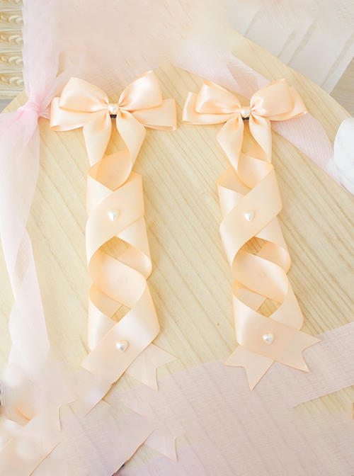 Double Ponytail Cross Tie Bowknot Love Pearl Button Girl Versatile Sweet Lolita Hair Accessories Side Clip