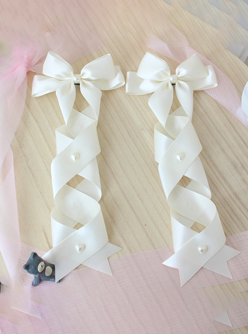 Double Ponytail Cross Tie Bowknot Love Pearl Button Girl Versatile Sweet Lolita Hair Accessories Side Clip