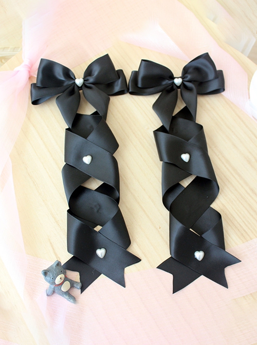 Double Ponytail Cross Tie Bowknot Love Pearl Button Girl Versatile Sweet Lolita Hair Accessories Side Clip